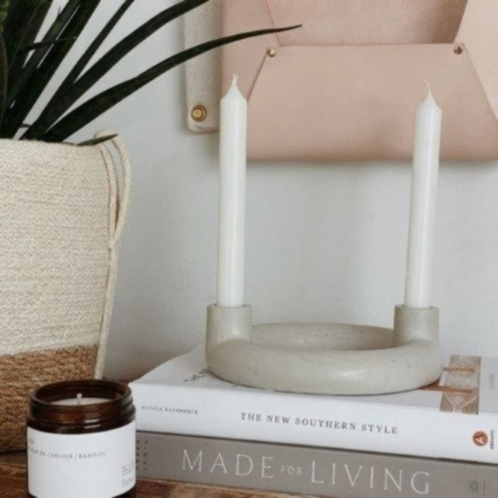 NWT Large Handmade Concrete Candle Holder